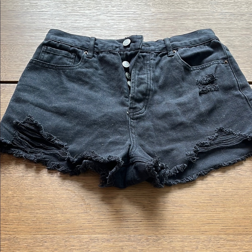 Black Distressed Denim Shorts